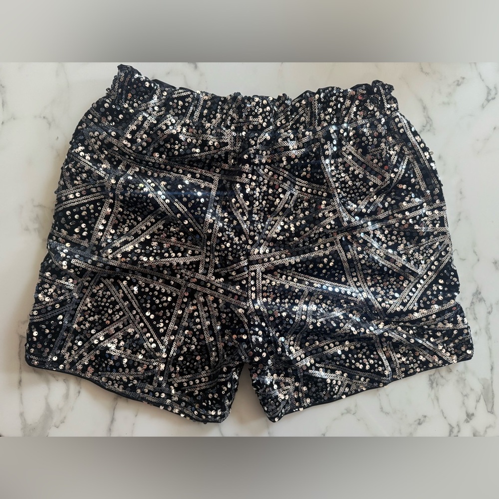 Sequin Embellished Black and Silver Shorts